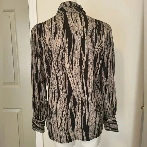 W118 by Walter Baker Geometric Print Black/Tan Blouse with Neck Tie(M)Work Wear - Picture 4 of 8